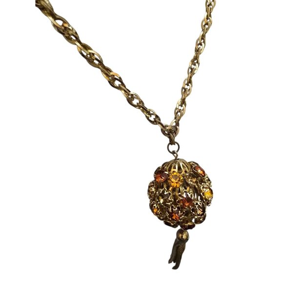 Fun Blingy Shades Of Citrine Rhinestone Ball And Tassel Necklace (A8698) - Picture 5 of 8